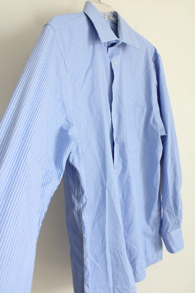 Chaps Rings Chaps Regular Fit Blue White Pinstripe Button Down Shirt 15 3233