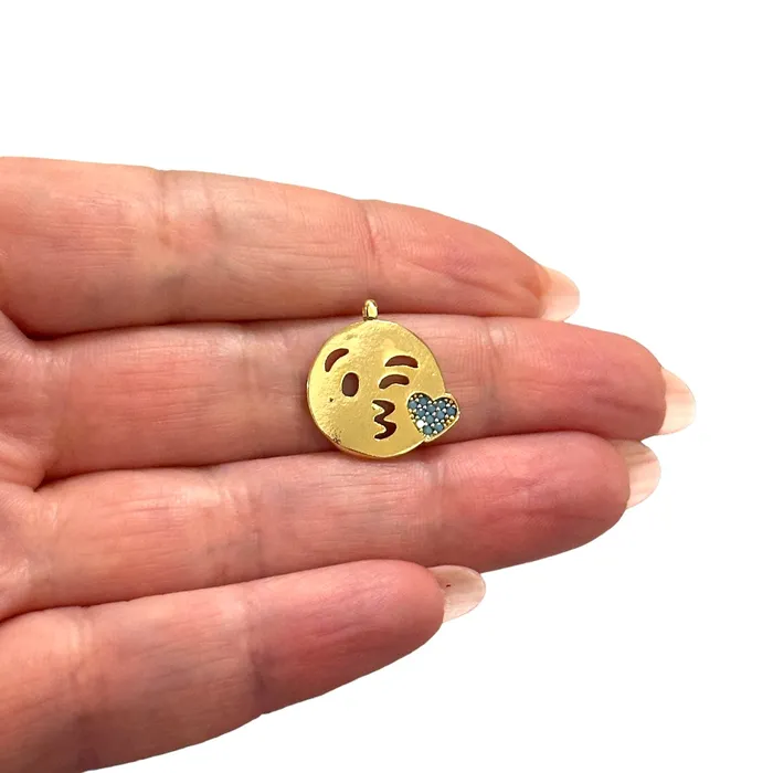 Charm Necklaces 24Kt Gold Plated CZ Micro Pave Emoji Charm Peppy Beads