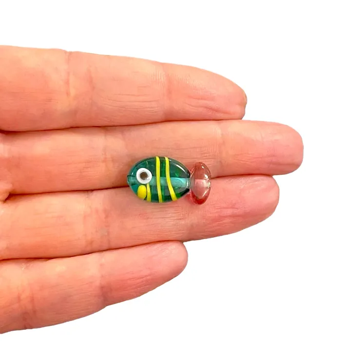 Charm Necklaces Hand Made Murano Glass Green Fish Charm Peppy Beads