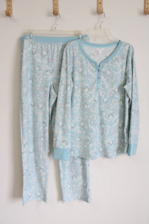 Charter Club Rings Charter Club Intimates Blue White Floral Fleece Pajama Set M