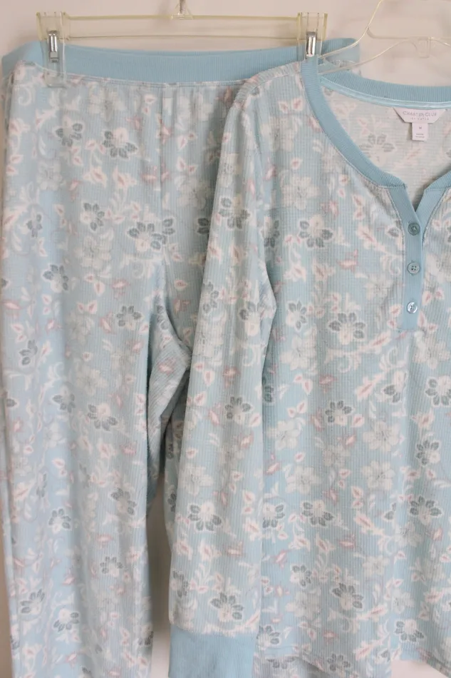 Charter Club Rings Charter Club Intimates Blue White Floral Fleece Pajama Set M
