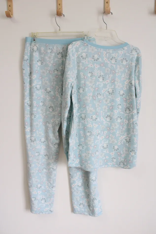Charter Club Rings Charter Club Intimates Blue White Floral Fleece Pajama Set M