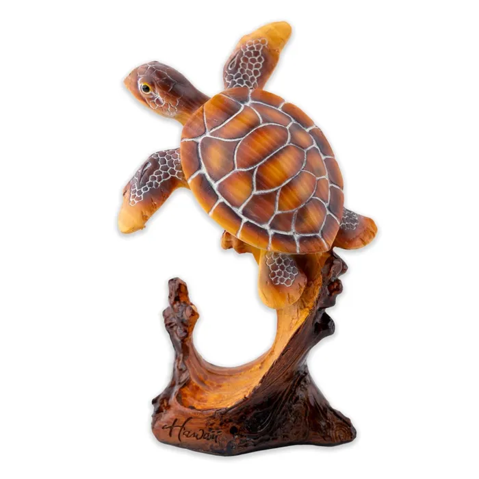 CHIEFLY Handpainted Woodlike Sea Turtle with Stand Necklaces