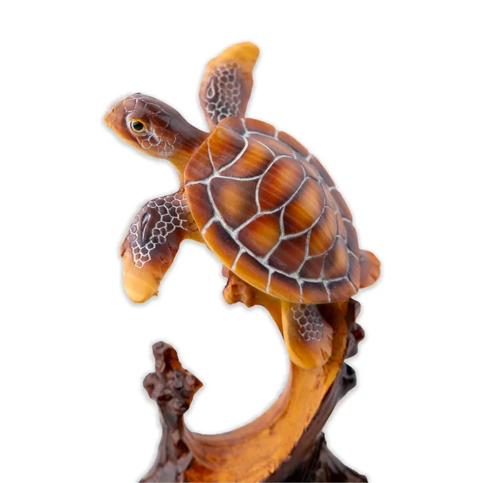 CHIEFLY Handpainted Woodlike Sea Turtle with Stand Necklaces