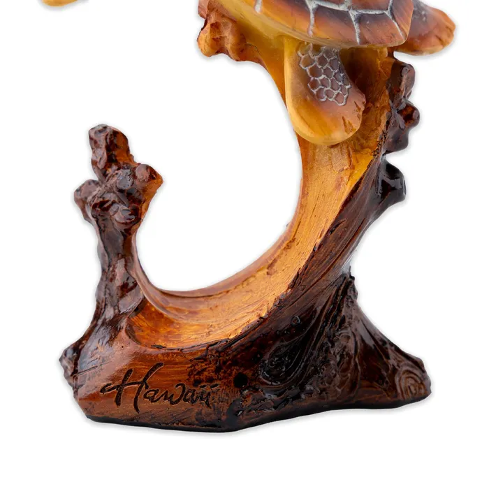 CHIEFLY Handpainted Woodlike Sea Turtle with Stand Necklaces