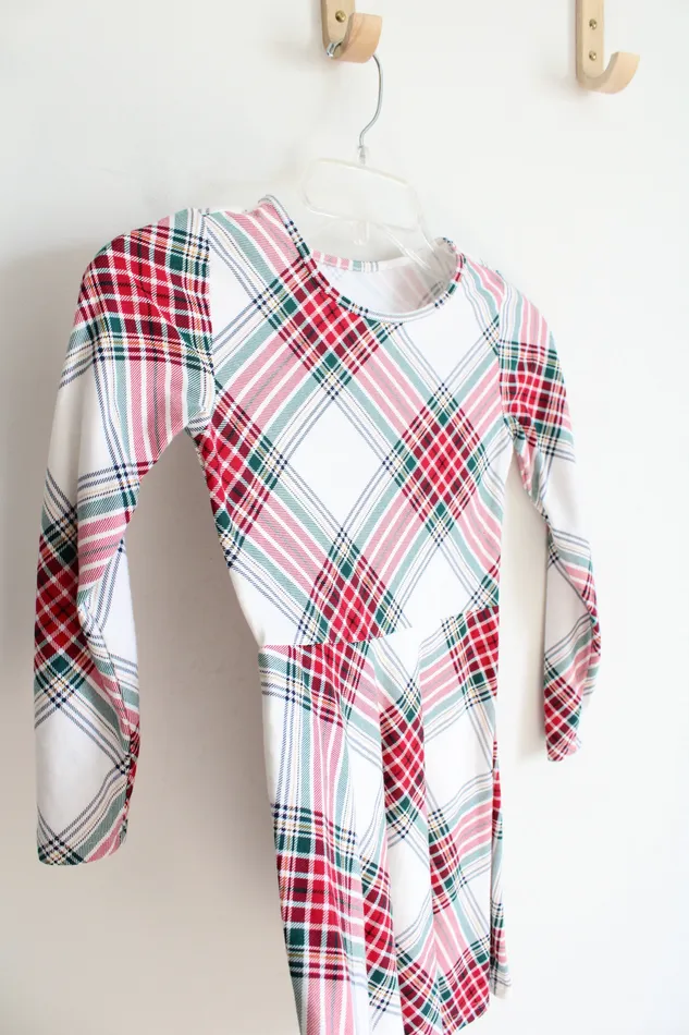 Childrens Place Earrings Childrens Place White Red Green Tartan Long Sleeved Dress Youth M 78