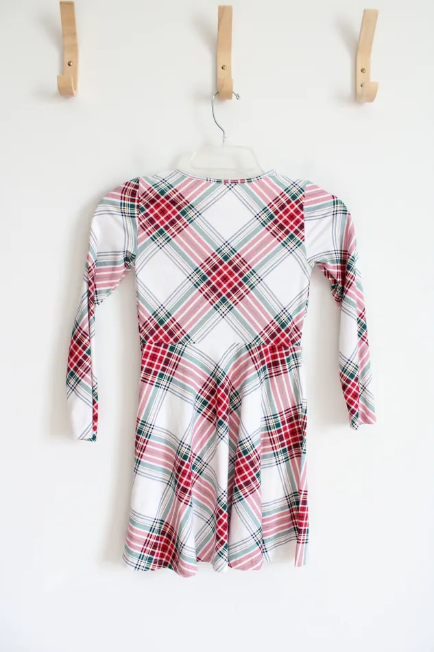 Childrens Place Earrings Childrens Place White Red Green Tartan Long Sleeved Dress Youth M 78