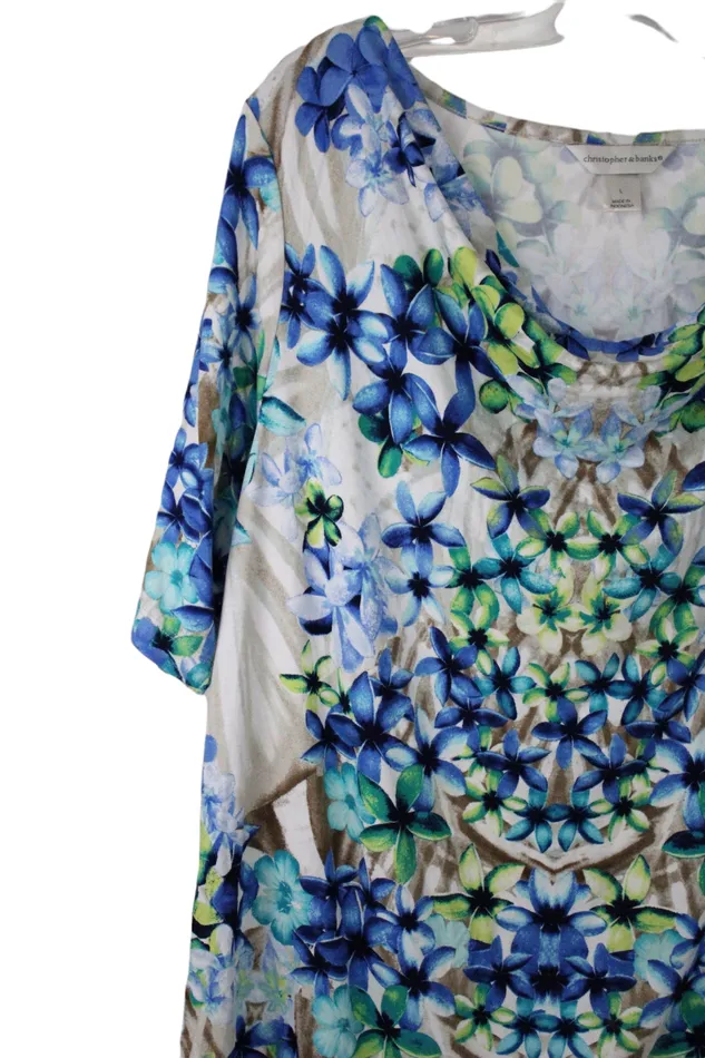 Christopher Banks Rings Christopher Banks Blue Floral Top L