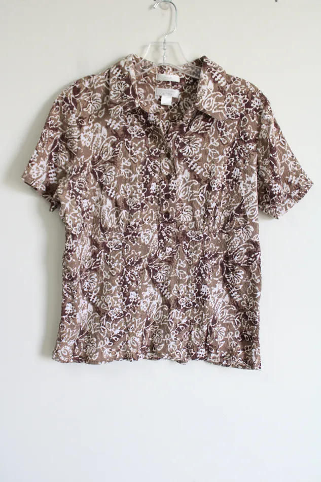 Christopher Banks Rings Christopher Banks Brown Tan Shimmer Floral Shirt L