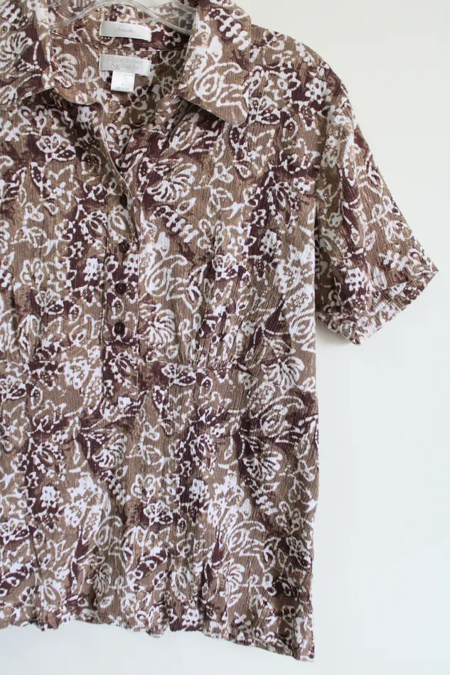 Christopher Banks Rings Christopher Banks Brown Tan Shimmer Floral Shirt L
