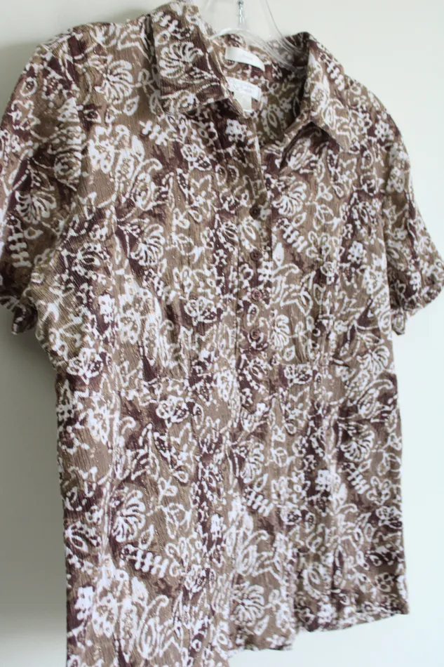 Christopher Banks Rings Christopher Banks Brown Tan Shimmer Floral Shirt L