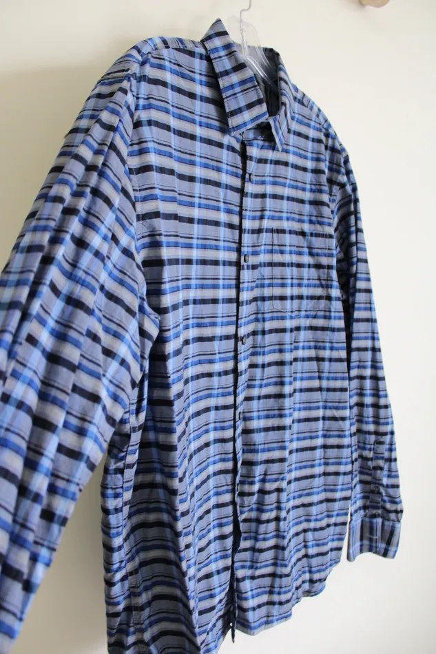 Claiborne Rings Claiborne Stretch Blue Plaid Button Down Shirt L