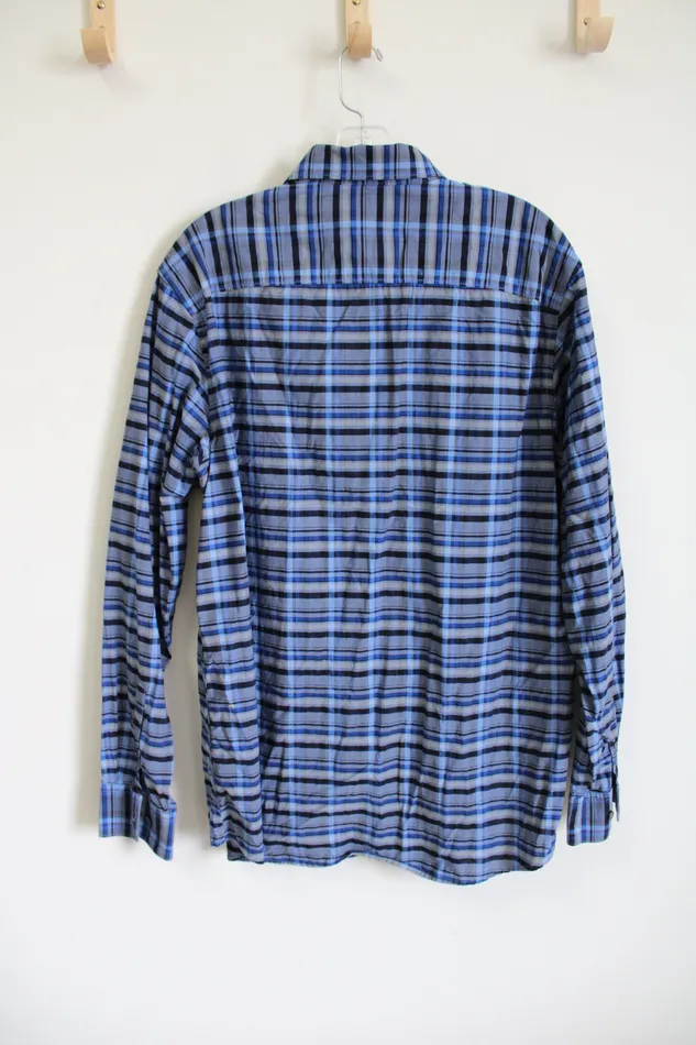 Claiborne Rings Claiborne Stretch Blue Plaid Button Down Shirt L