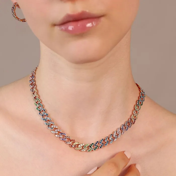 Collana Girocollo Catena Grumetta Squadrata con Pav di Cubic Zirconia Bronzallure Rings