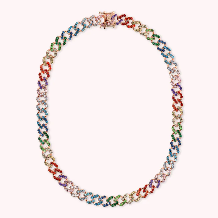 Collana Girocollo Catena Grumetta Squadrata con Pav di Cubic Zirconia Bronzallure Rings