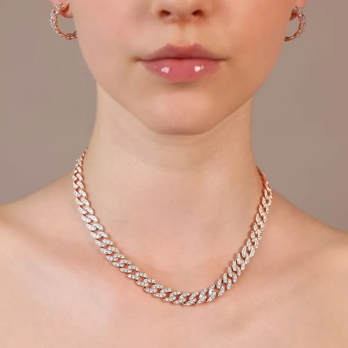 Collana Girocollo Catena Grumetta Squadrata con Pav di Cubic Zirconia Bronzallure Rings