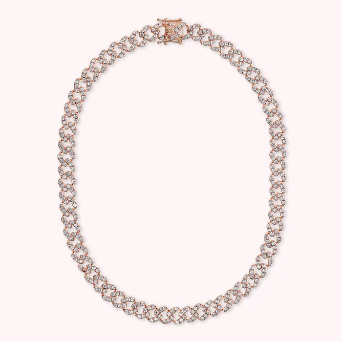 Collana Girocollo Catena Grumetta Squadrata con Pav di Cubic Zirconia Bronzallure Rings