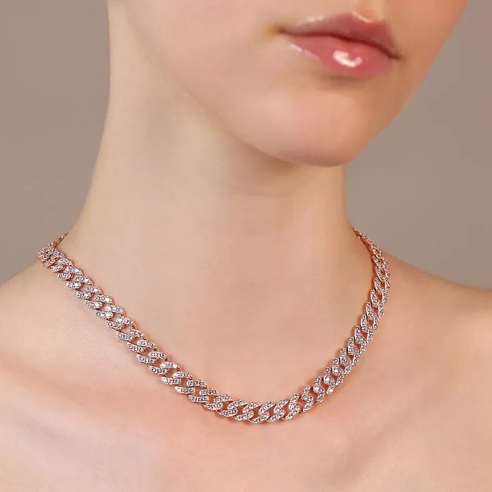 Collana Girocollo Catena Grumetta Squadrata con Pav di Cubic Zirconia Bronzallure Rings