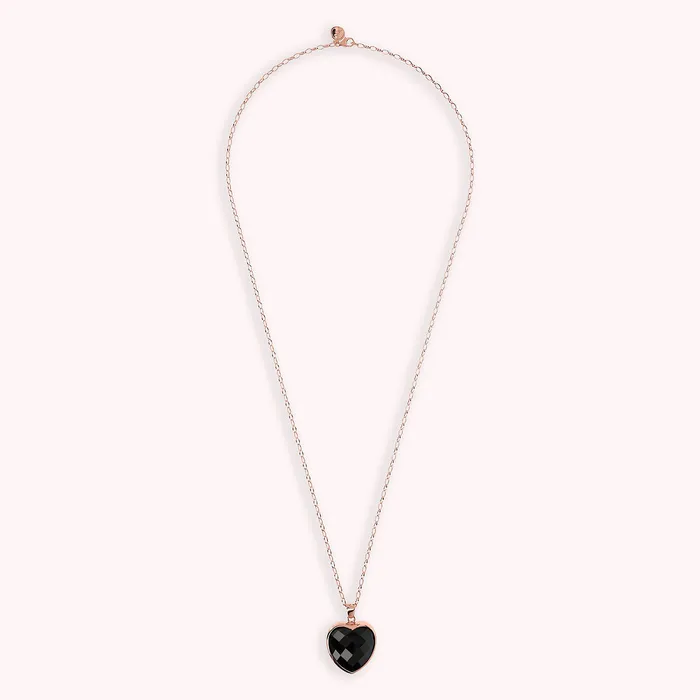 Collana Lunga Catena Rolo Ovale con Pendente Cuore in Pietra Naturale Sfaccettata Bronzallure Earrings