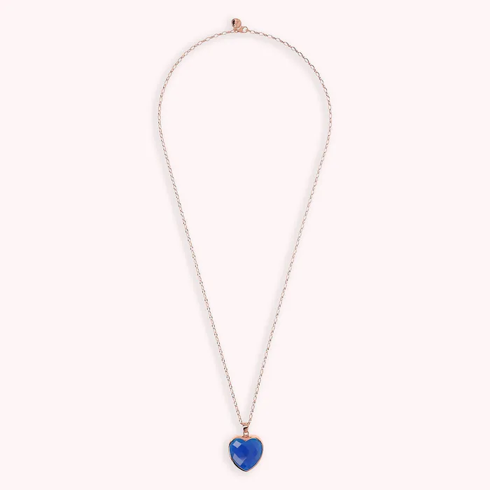 Collana Lunga Catena Rolo Ovale con Pendente Cuore in Pietra Naturale Sfaccettata Bronzallure Earrings