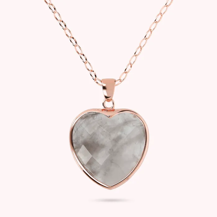 Collana Lunga Catena Rolo Ovale con Pendente Cuore in Pietra Naturale Sfaccettata Bronzallure Earrings