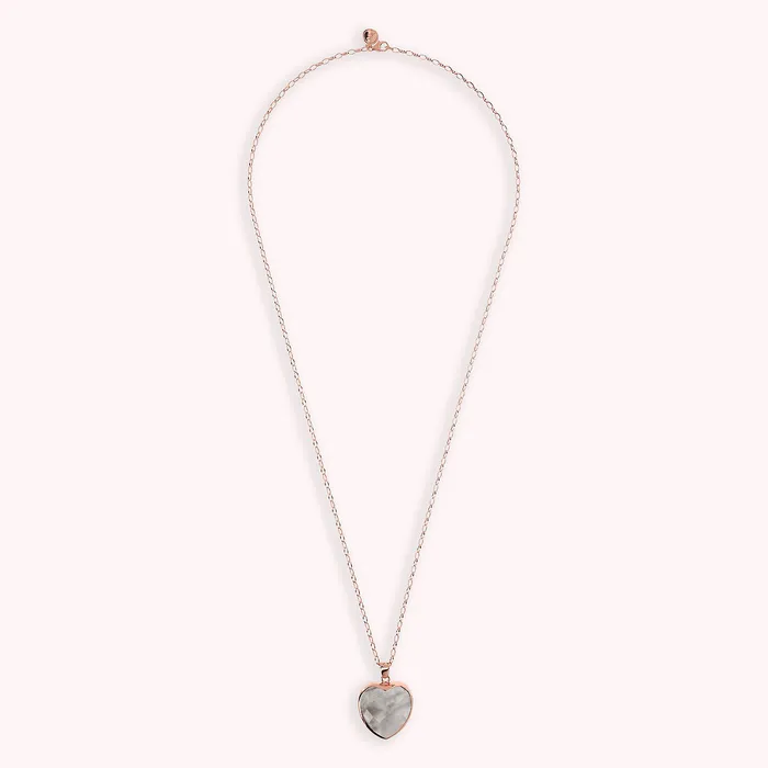 Collana Lunga Catena Rolo Ovale con Pendente Cuore in Pietra Naturale Sfaccettata Bronzallure Earrings
