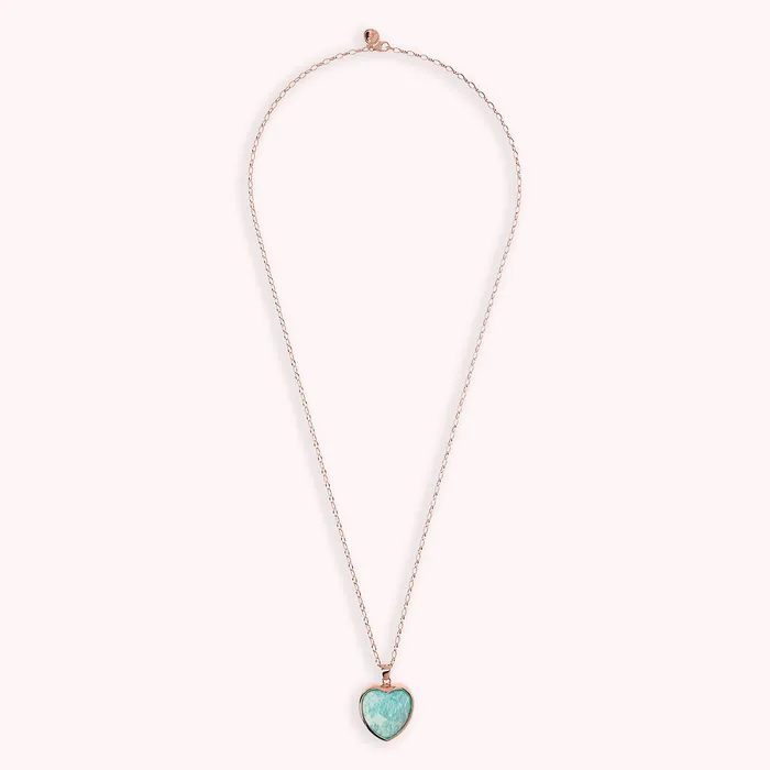 Collana Lunga Catena Rolo Ovale con Pendente Cuore in Pietra Naturale Sfaccettata Bronzallure Earrings