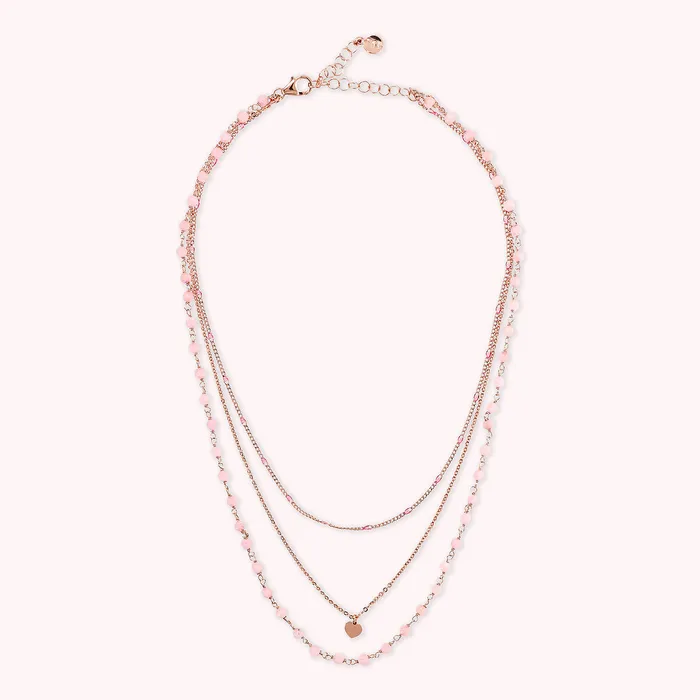 Collana Multifilo Graduata Catena Rosario con Smalto e Ciondolo Cuore Bronzallure Earrings