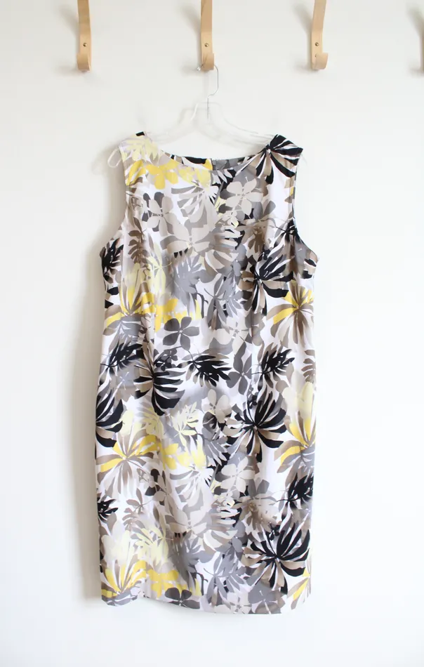Connected Apparel Gray Black Yellow Floral Dress 16W Connected Apparel Rings