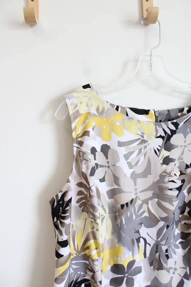 Connected Apparel Gray Black Yellow Floral Dress 16W Connected Apparel Rings