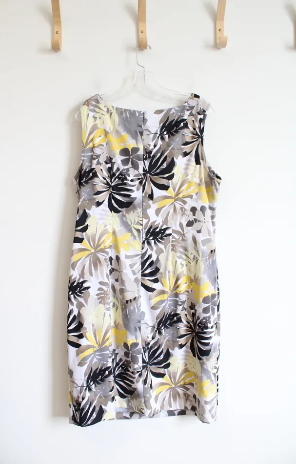 Connected Apparel Gray Black Yellow Floral Dress 16W Connected Apparel Rings