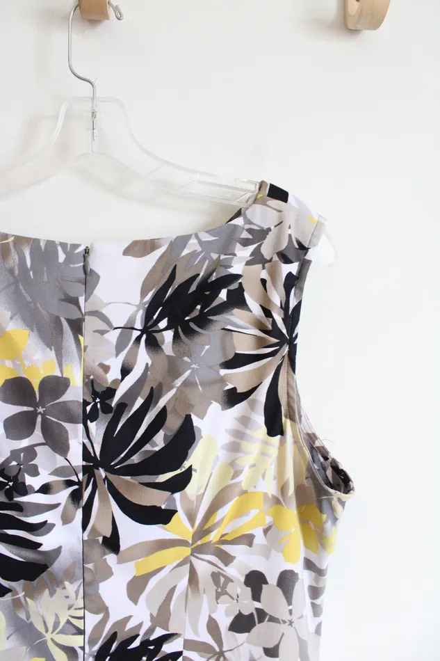 Connected Apparel Gray Black Yellow Floral Dress 16W Connected Apparel Rings