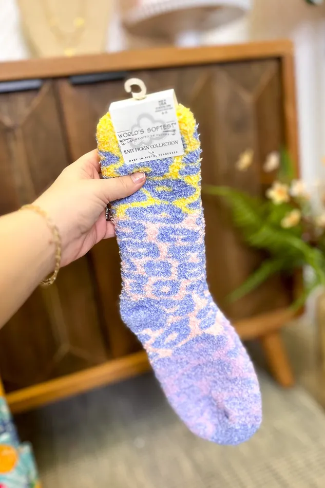 Crescent Sock Company Rings Worlds Softest Socks Blue Multi Leopard