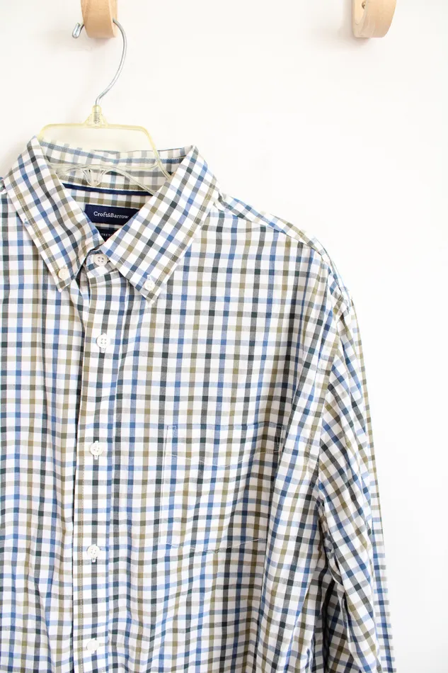 Croft Barrow Stretch Blue Brown Plaid Button Down Shirt L Croft Barrow Rings