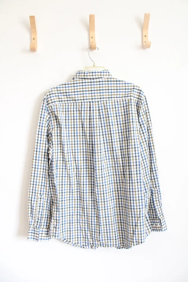 Croft Barrow Stretch Blue Brown Plaid Button Down Shirt L Croft Barrow Rings