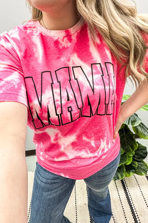 DE Tees Earrings Mama Varsity Bleached Graphic Tee Pink DE Tees Earrings Mama Varsity Bleached Graphic Tee Pink