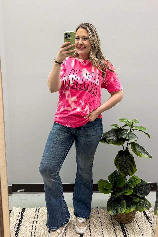 DE Tees Earrings Mama Varsity Bleached Graphic Tee Pink DE Tees Earrings Mama Varsity Bleached Graphic Tee Pink