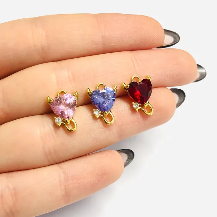 Devil Heart 24Kt Gold Plated Swarovski Heart Charm Peppy Beads Charm Necklaces Devil Heart 24Kt Gold Plated Swarovski Heart Charm Peppy Beads Charm Necklaces