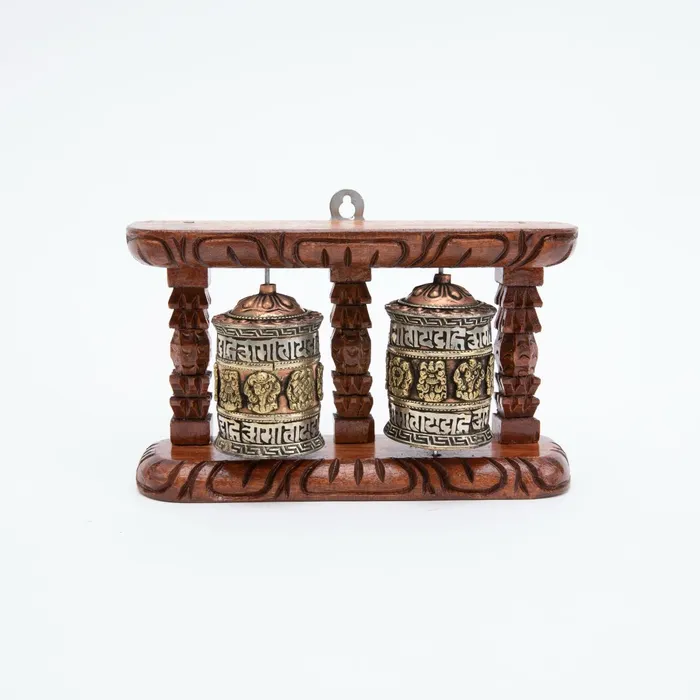 DharmaCrafts Earrings Small Wood Framed Prayer Wheel