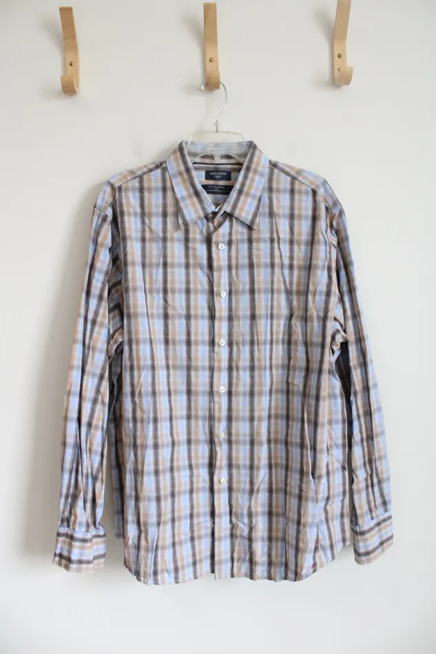 Dockers Rings Dockers Blue Brown Plaid Button Down Cotton Shirt XL