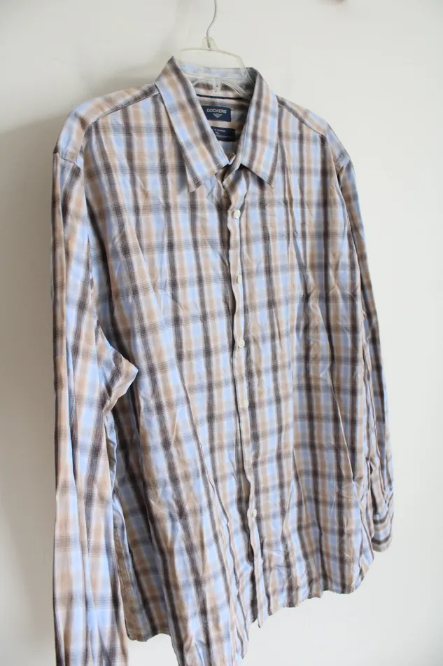 Dockers Rings Dockers Blue Brown Plaid Button Down Cotton Shirt XL