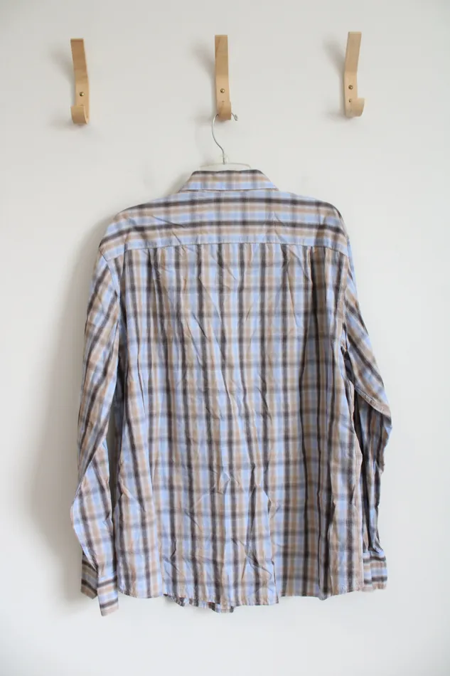 Dockers Rings Dockers Blue Brown Plaid Button Down Cotton Shirt XL