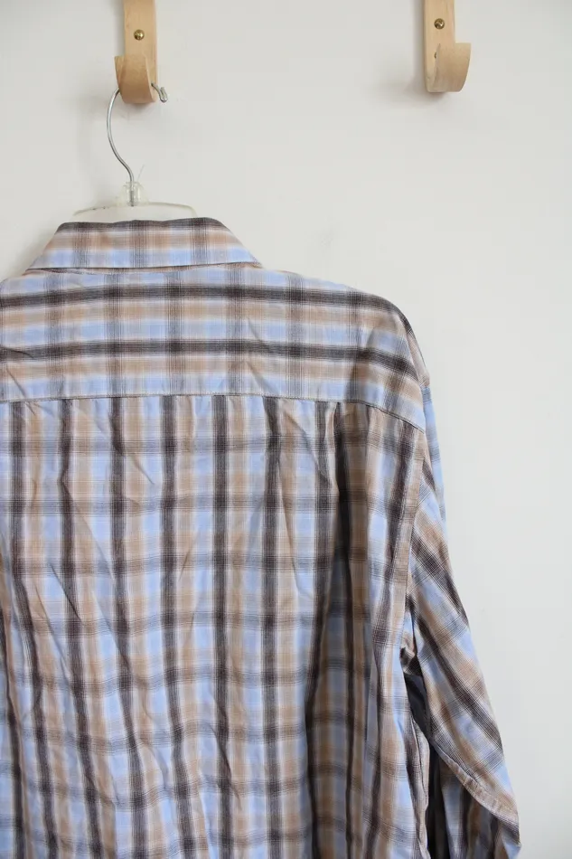 Dockers Rings Dockers Blue Brown Plaid Button Down Cotton Shirt XL