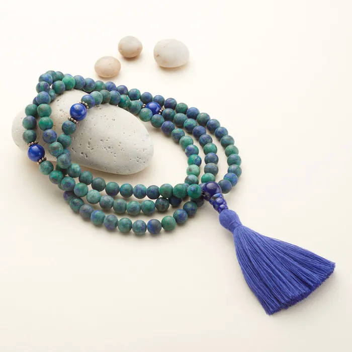 Drukomalas Matte Azurite and Lapis Mala 108 beads Necklaces