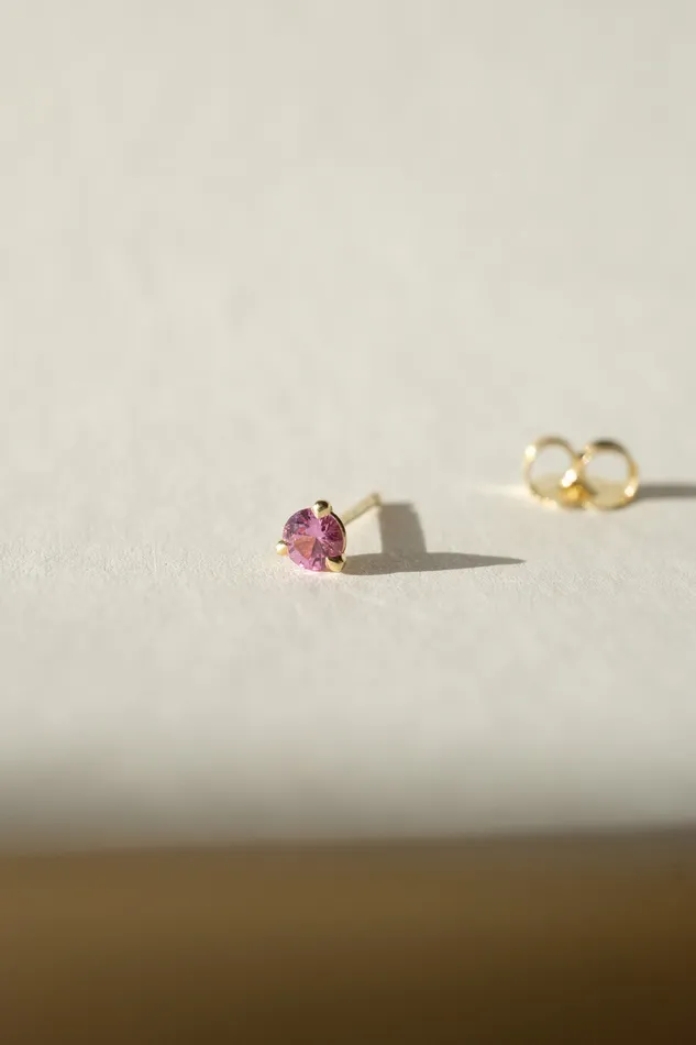 Earrings 14k Yellow Gold Pink Sapphire Solo Stud Earring 3mm Foe Dear