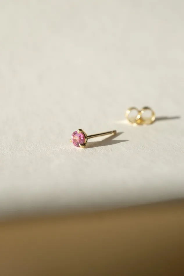 Earrings 14k Yellow Gold Pink Sapphire Solo Stud Earring 3mm Foe Dear