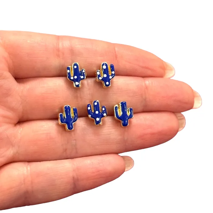 Earrings 24Kt Gold Plated Double Side Enamelled Cactus Charms 5 pcs in a pack Peppy Beads Earrings 24Kt Gold Plated Double Side Enamelled Cactus Charms 5 pcs in a pack Peppy Beads