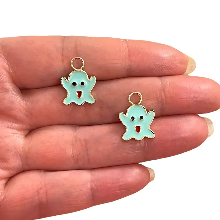 Earrings 24Kt Gold Plated Mint Enamelled Casper Charm Gold Plated Ghost Charms 2 Pcs in a pack Peppy Beads Earrings 24Kt Gold Plated Mint Enamelled Casper Charm Gold Plated Ghost Charms 2 Pcs in a pack Peppy Beads