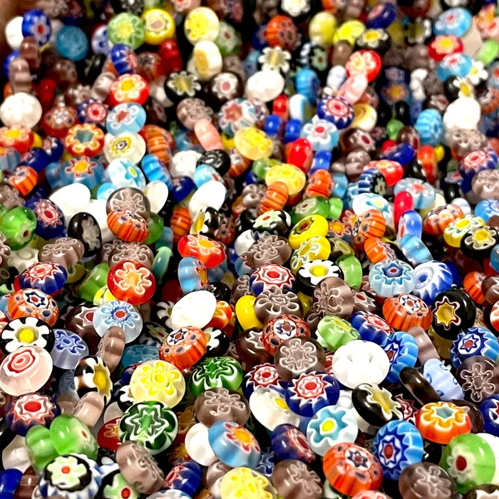 Earrings 8mm Murano Style Millefiori Handmade Flat Round Beads 48 Beads per strand Peppy Beads