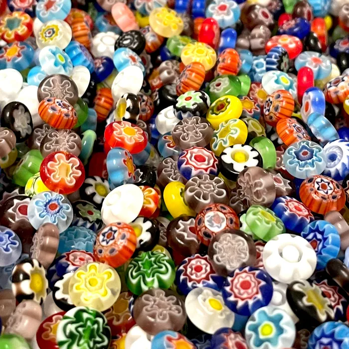 Earrings 8mm Murano Style Millefiori Handmade Flat Round Beads 48 Beads per strand Peppy Beads